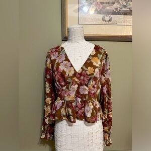 Lush summer floral ruffle long sleeve boho top